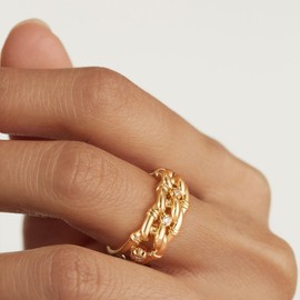 LADYGD Gold Rings for Women Trendy 14K Gold Plated Dainty Twisted Rope Stackable Chunky Rings Minimalist Finger Jewelry Gifts - Size 7