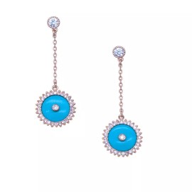 Turquoise Earrings Rose-Gold Plated with Turquoise & Cubic Zirconia Stud Earrings