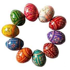 Needzo Ukrainian Pysanky Wooden Easter Eggs 2.25 Inch, Set of 10, HAND Panted Pysanki, Pisanky Easter Decorations