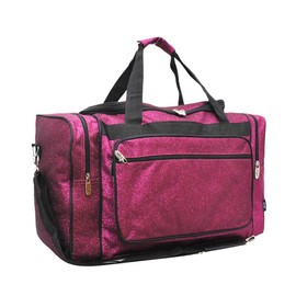 NGIL Glitter Canvas 20" inch Weekender Overnight Travel Carry-On Luggage Sports Gym Duffle Bag for Women (Hot Pink Glitter)