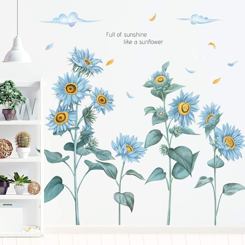 Fujitoya Blue Flower Sunflower Grass Wall Decal Wall Decor M0415