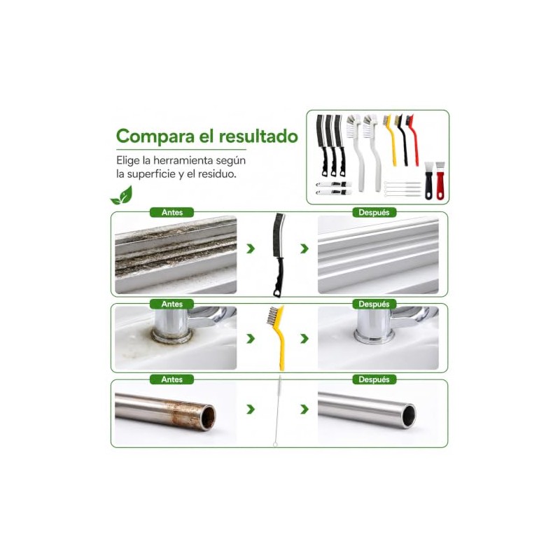 Cepillo de Limpieza 16 Piezas, Kit para Grietas, Cocina, Baño