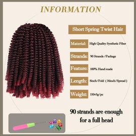 Spring Twist Hair 90strands 8 Inch Fluffy Spring Twist Crochet Hair for Springy Afro Twist Hair Distressed Soft Locs Butterfly Locs Pre-looped Crochet Synthetic Hair Extensions(#T1B/BUG)