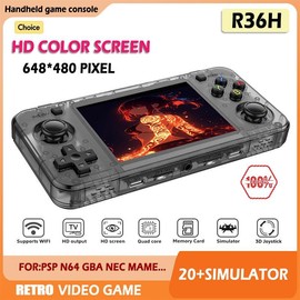 R36H Handheld Game Console Built-in 16000 Retro Games Support 3.5 IPS Screen 3000mAh Open Linux System Portable Video Game Player - Color: Black