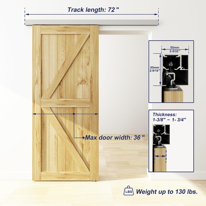 JUBEST 6FT Sliding Barn Door Track Kit, Aluminium Box Rail
