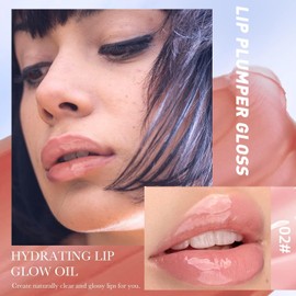 Bluemega Lip Glow Oil Jelly Lip Oil, brillo de labios para una apariencia 3D, brillo de labios de color claro con ácido hialurónico y colágeno vegano para labios llenos de apariencia saludable (2#)