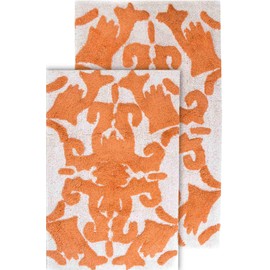 Chesapeake Iron Gate 2pc White & Coral Scroll Bath Rug Set (20"x32" & 23"x39")