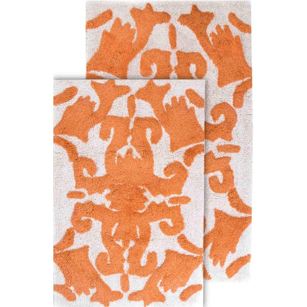 Chesapeake Iron Gate 2pc White & Coral Scroll Bath Rug