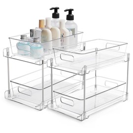 FAMKIT 2 Tier Bathroom Storage Organizer,Multi-Purpose Stackable Bathroom Cabinet organizers, Pull-Out Organization with Track for Vanity, Undersink, Kitchen Cabinet,Pantry Organization and Storage
