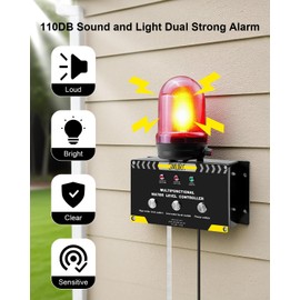 110V Sump Pump Alarm, High Low Water Alarm for Indoor Outdoor Septic Tank Pond Basements, 30-110dB Adjustable Volume Alarm with Flash Indicator Light & IP67 Waterproof Probe & 16Ft Extension Cable