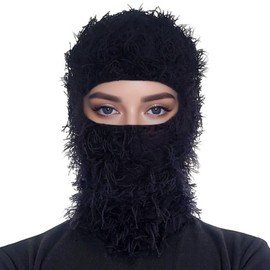 Ezovino Distressed Balaclava Ski Mask, Knitted Full Face Mask for Men/Women Black