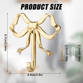 Bow Wall Hooks, 6.7x6.6cm Decorative Bow Knot Hooks Brass Purse Hanger Holder Coat Rack Wall Mount Gold Wall Hooks Vintage Wall Hooks for Hanging Coats Keys Hats Towels Bags Umbrella