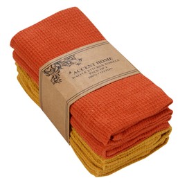 ACCENTHOME 100% Cotton Waffle Weave Kitchen Towel Set of 4 Super Soft Absorbent Tea Towels | Durable Cleaning Dish Cloths & Quick Drying Dishes Rags 18x26 inches in Rust/Mustard Color