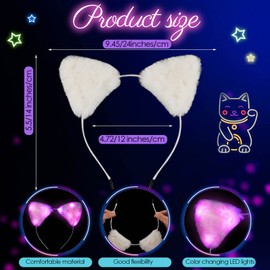 Juexica 4 Pieces Light up Furry Kitty Headband Cat Ears Cute LED Glow Party Hair Accessories Supplies for Women (Pink)