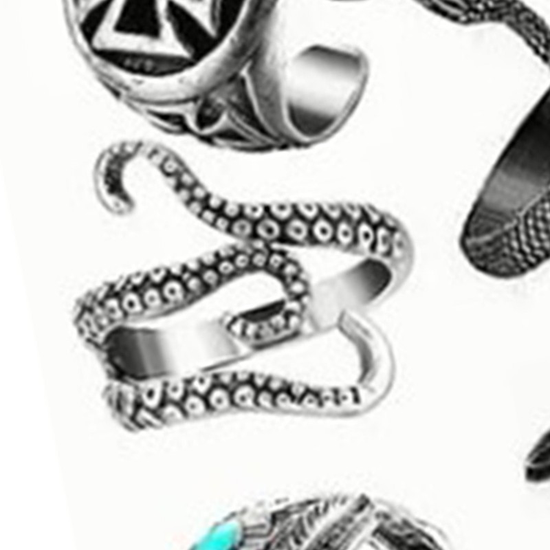 15pcs Rings Set Vintage Snake Skull Shaped Adjust Opening Alloy