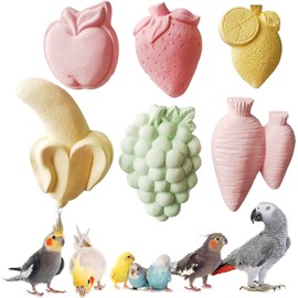 Parrot Bird Chewing Toy, 6Pcs Colorful Different Fruit Styles Parrot Teething Stone Toy, Parrot Beak Grinding Calcium Stone, Bird Cage Accessories for Parrot Rabbit Bunny Hamster, chinchilla (6pcs)