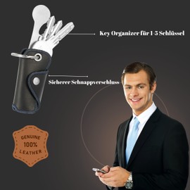 Bodesa Valore Premium Quality Key Bag Made of Genuine Leather, Key Case with Shopping Trolley Remover, Key Organiser for 1-5 Keys, Key Ring with Bottle Opener, Black special design