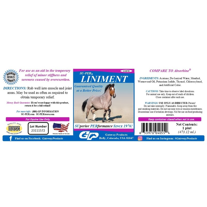 SU-PER Liniment for Horses - Helps with Minor Stiffness &