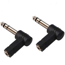 Yotsuba 1/4 Inch TRS to 3.5mm Right Angle Adapter, 2 Pack 6.35mm Male to 3.5mm Female 90 Degree Stereo Audio Adaptor for Bottom Plug Guitar/V-Shape Guitar