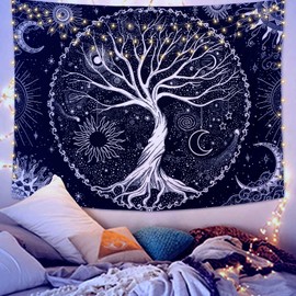 KHOYIME Tree of Life Tapestry Sun and Moon Tapesties Black Home Decor Psychedelic Eye Wall Hanging for Bedroom Dorm Decor (W59" x L51")