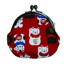 Maeda Dyko Washu Hiwa Funny Japanese Pattern Maneki Neko Round Coin Purse 2.5 Red 112698