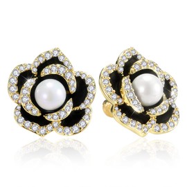 Richapex Pearl Earrings for Women 18k Gold Trendy Rose Silver Stud Earrings Hypoallergenic Pendants Pearls Gold Earrings Jewellery, 18K gold-plated copper, freshwater pearl, cubic zirconia, Pearl