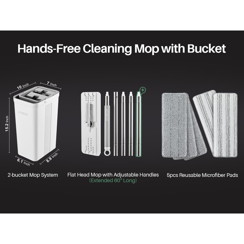 JOYMOOP Mop and Bucket with Wringer Set, White Flat Squeeze