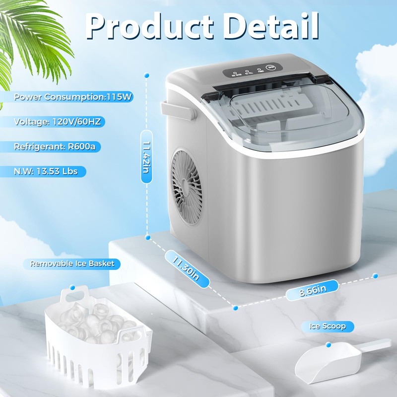 Antarctic Star Countertop Ice Maker，Portable Ice Makers with Self-Cleaning, Bullet