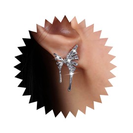 Yheakne Vintage Crystal Butterfly Earrings Sparkly Irregular Butterfly Stud Earrings Silver Cz Butterfly Wing Earrings Rhinestone Butterfly Wing Stud Earrings Jewelry for Women