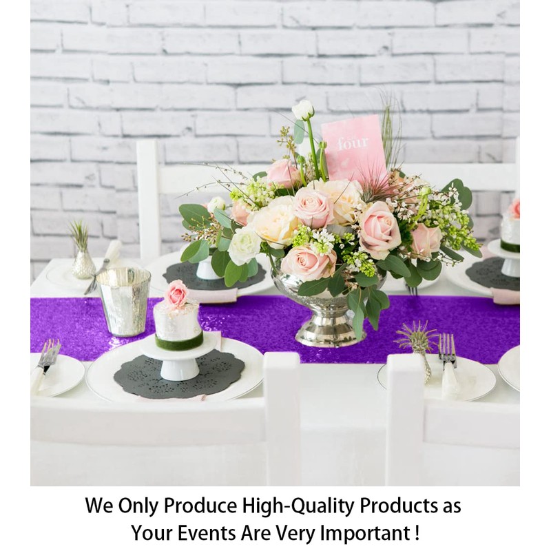 ShinyBeauty 12" x 108" Sequined Table Runner - Purple