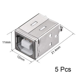 sourcing map PCB USB Connector B Type Female Jack 180 Degree DIP Vertical Straight Insert 5Pcs