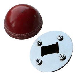Cricket-Gifts - Half Cricket Ball Bottle Opener | Multipurpose Fridge Magnet & Paperweight | Durable Metal | Ideal for Cricket Enthusiasts | Compact 7.5 cm Design, Black, Metal