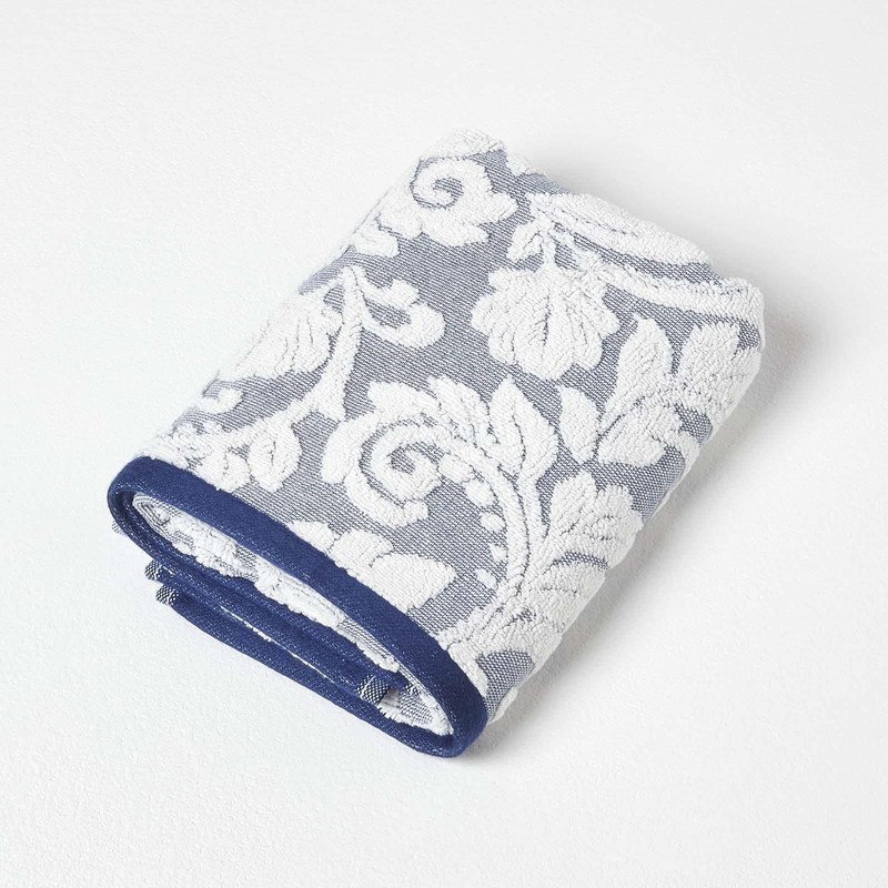 HOMESCAPES Navy Hand Towel 100% Turkish Cotton Patterned Large Towel