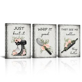 RnnJoile Bakery Wall Art Black and White Kitchen Picture Prints on Canvas Bakery Quote Painting Bakery Room Decor Framed Cooking Gift Each Piece 12x16inch (Black)