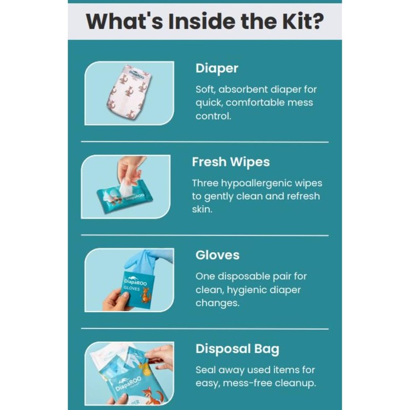 DiapaROO All-in-One Travel Diaper Changing Kit – 5-in-1 Kit Disposable