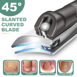 Ingrown Nail Clippers, CLPPNA Slanted Curved Blade Toe Nail Clippers for Ingrown Toenails & Fingernail, Stainless Steel Toenail Clippers Cutter, Angled Nail Clippers for Seniors, Men, Women