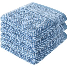 herzbach home Hand Towel / Bath Towel Set 100% Cotton Patterned (Blue/White, 3 Hand Towels 50 x 100 cm)
