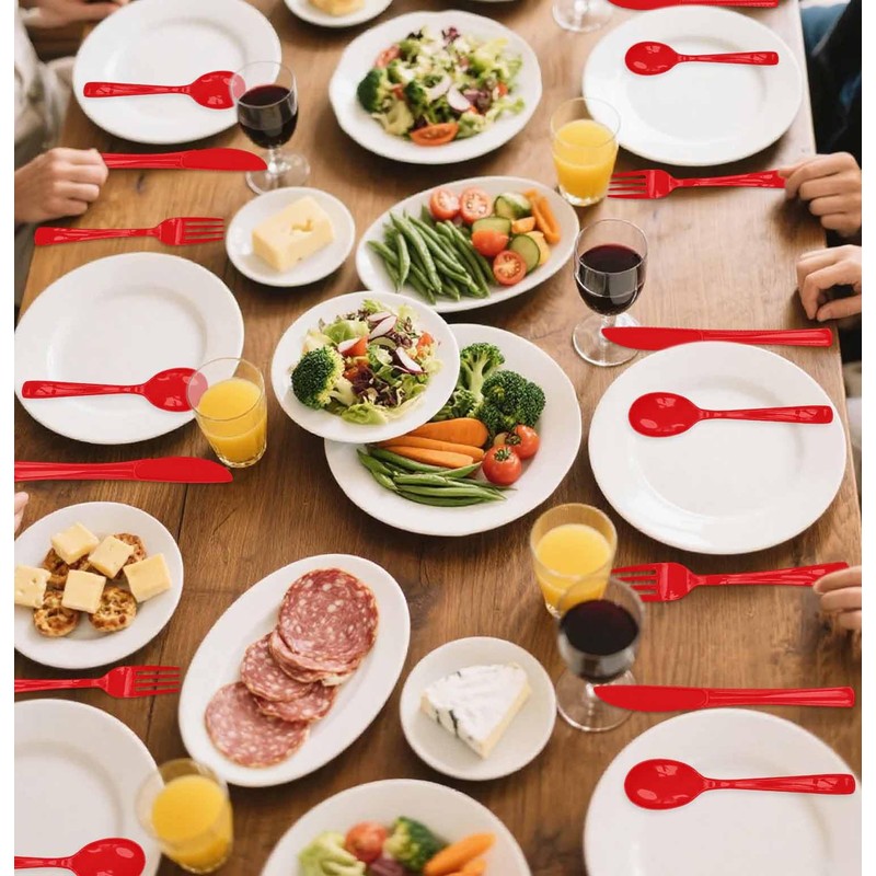 50 PCS Red Plastic Knives Disposable Utensils Heavy Duty Red