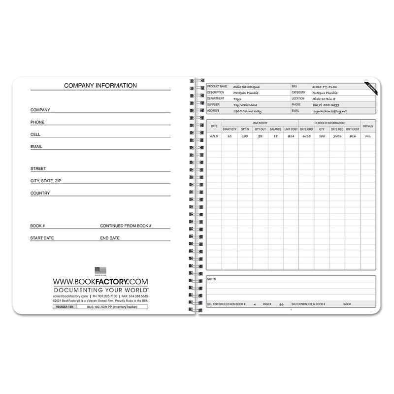 BookFactory Inventory Log Book/Small Business Inventory Tracker/Tracking Register - Wire-O,