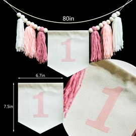 Bandera rosa para silla alta de primer cumpleaños – Decoración para el primer cumpleaños de las niñas, guirnalda rosa rubor, decoración de primer cumpleaños, pancarta de borla de primer cumpleaños,