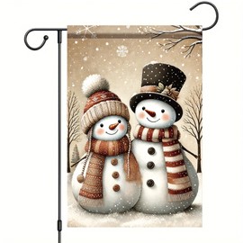 Saoplasa snowman couple garden flag 12x18 inch double sided polyester outdoor winter yard decor with top hat scarf and snowy scene