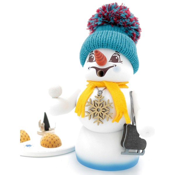 Kuhnert Ore Mountains Wood Art Incense Burner, Incense Figurine, Snowman,