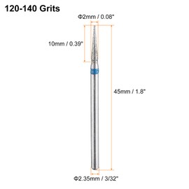 sourcing map 10pcs 120-140 Grits Diamond Grinding Bit 2mm Tapered Head 2.35mm Shank 10mm Length Stone Sanding Drill Bits Rotary Tool for Ceramic Glass Nails Grinding Polishing