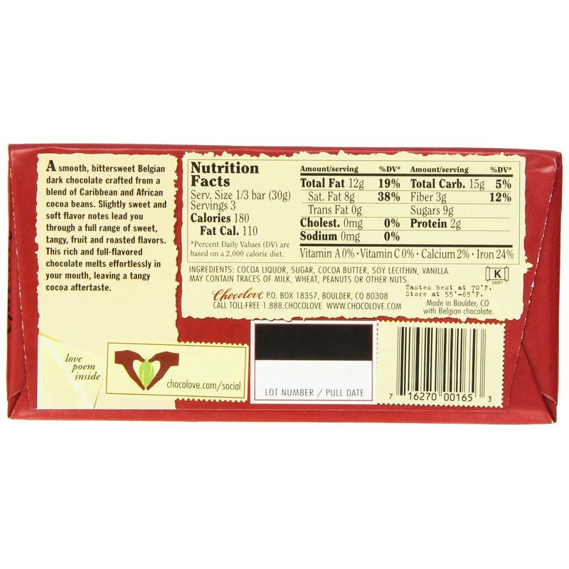 Chocolove Chocolate Bar, 65% Rich Dark, 3.2 Ounce (Pack of