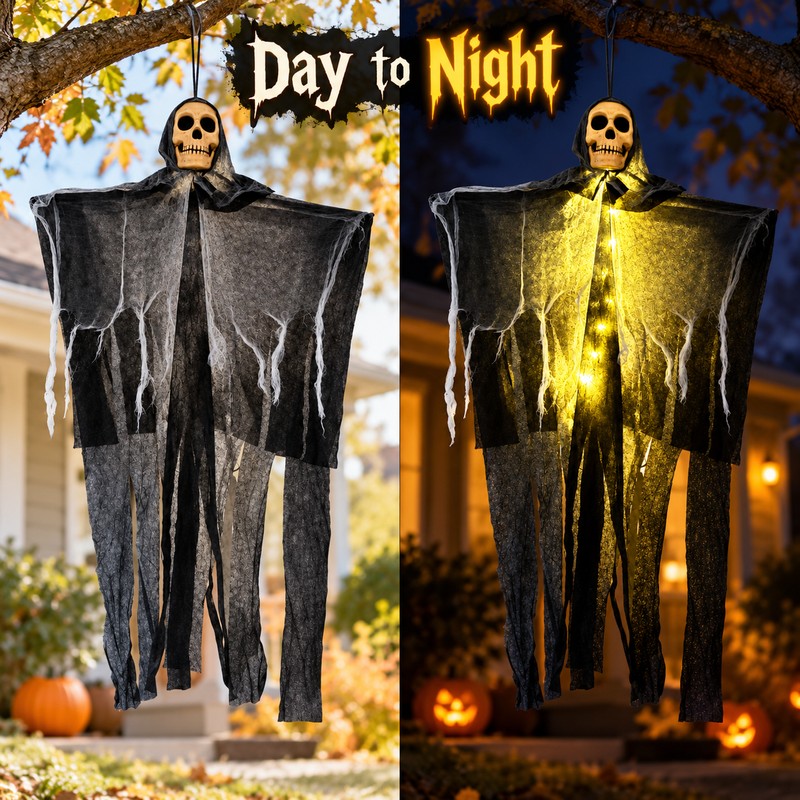 1pc Halloween Glowing Skull Skeleton Ghost Decoration, Hanging Gauze Ghost