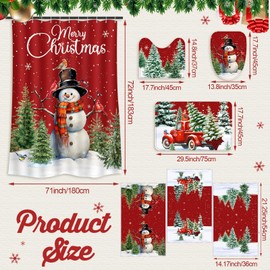 7 Pcs Christmas Shower Curtain Set Merry Christmas Bathroom Curtain Non Slip U Shape Rugs Toilet Seat Cover Mat and 3 Towels Waterproof Watercolor Xmas Winter Bathroom Accessories