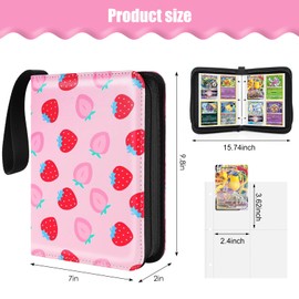 Card Binder 400 Pocket, 50 Sleeves Trading Card Holder, Card Binder Album with Cute Strawberry Patten for Cards, Card Collector, Photos, Trading Card Folder For Kids Girls, Pink