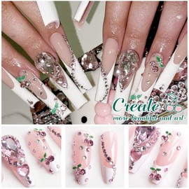 40 Pcs 3D Cherry Nail Charms Nail Rhinestones Nail Art Shiny Nail Gems Nail Glitter Studs Kawaii Nail Slices Diamond Crystal for Women Jewelry Making Crafts DIY Manicuring (Pink/Red, Silver, 6mm/8mm)