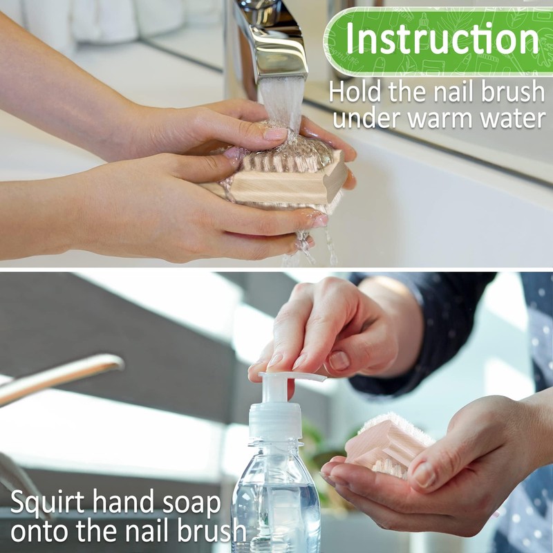 Konex Non-Slip Wooden Two-sided Hand and Nail Brush. Fingernail Brush