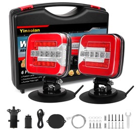 Yinaolan Magnetic Wireless LED Trailer Rear Lights Kit, Wireless Trailer Lights for Towing, 2PCS Rechargeable Universal LED Tail Light Kit for Tow Truck Trailers, Caravans, Campers, RVs, Vans, Boats